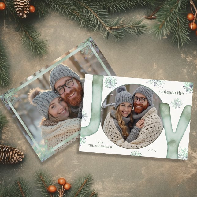 Unleash the JOY Modern Green Script Photo Holiday Card (Unleash the JOY Modern Green Script Photo Holiday Card)