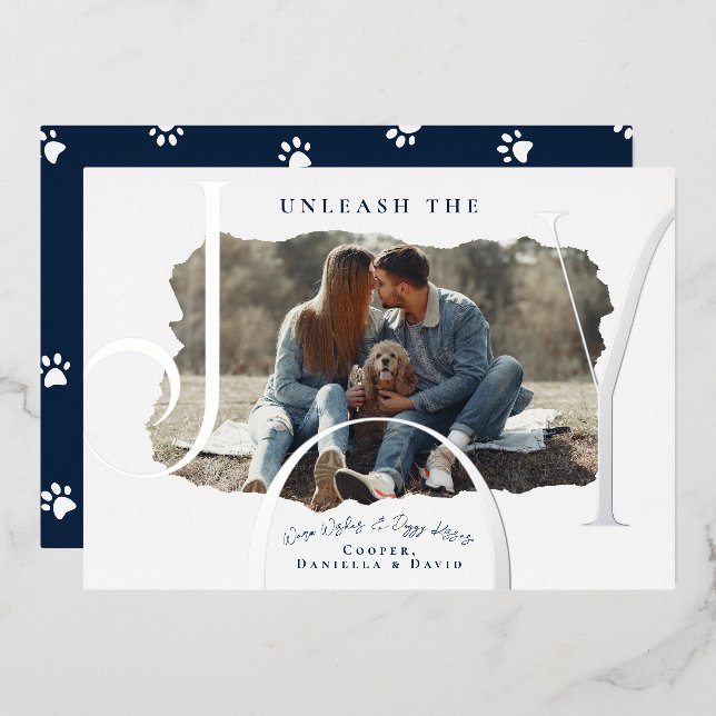 Unleash the Joy Pet Photo Foil Holiday Card (Front/Back)