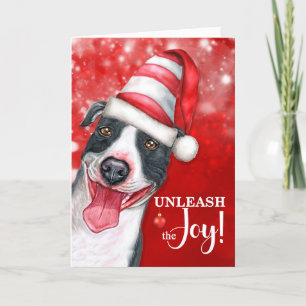 Unleash the Joy Pit Bull Christmas Dog Holiday Card