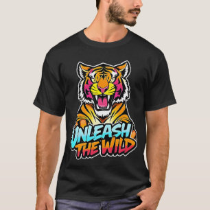 Unleash the Wild – Roaring Tiger Neon Art T-Shirt