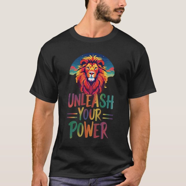 Unleash Your Power : Lion Sunset Silhouette design T-Shirt (Front)