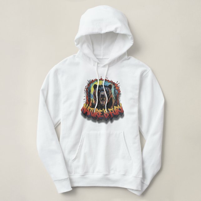 Unleash Your Wild: 'NATURE'S FURY' Bear Graffiti  Hoodie (Design Front)