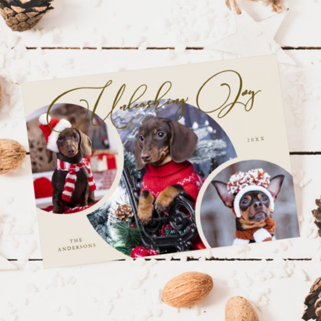 Unleashing Joy Cream Dog Photo Holiday Card (Creator Uploaded)
