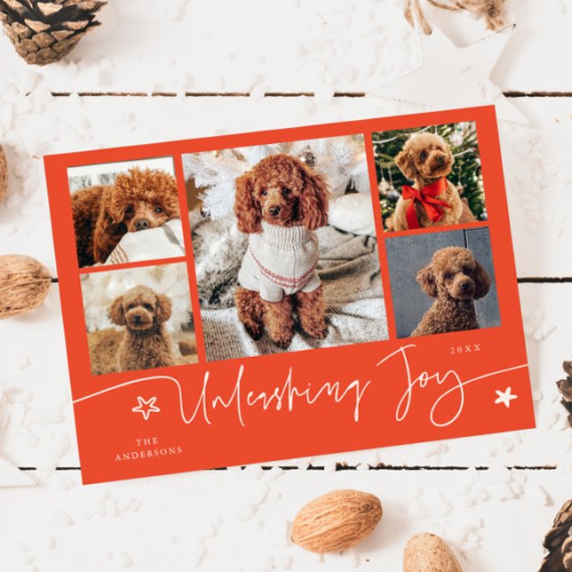 Unleashing Joy Red Dog Multi Photo  Holiday Card (Creator Uploaded)