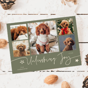 Unleashing Joy Sage Green Dog Multi Photo  Holiday Card