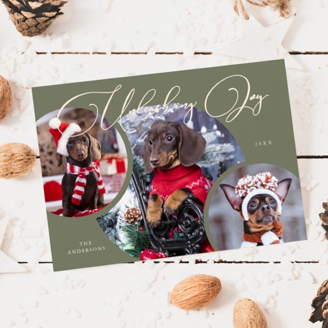Unleashing Joy Sage Green Dog Photo Holiday Card (Creator Uploaded)