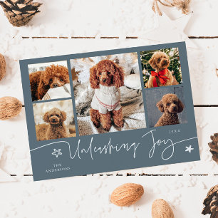 Unleashing Joy Slate Blue Dog Multi Photo Holiday Card