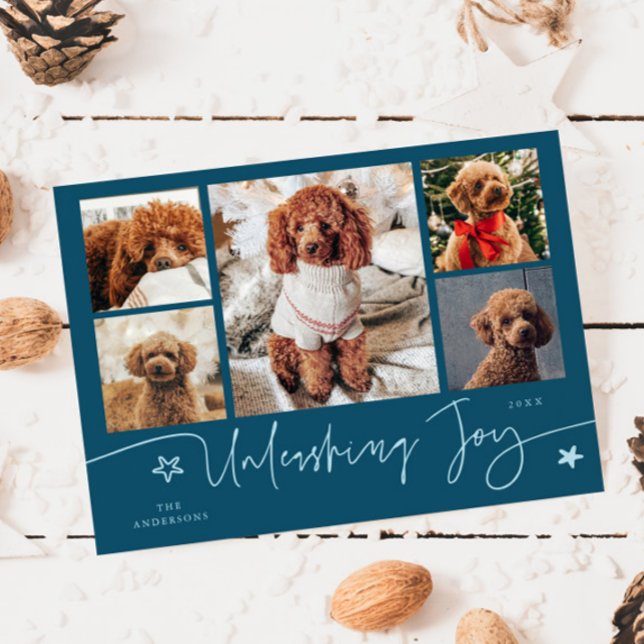 Unleashing Joy Teal Dog Multi Photo  Holiday Card (Creator Uploaded)