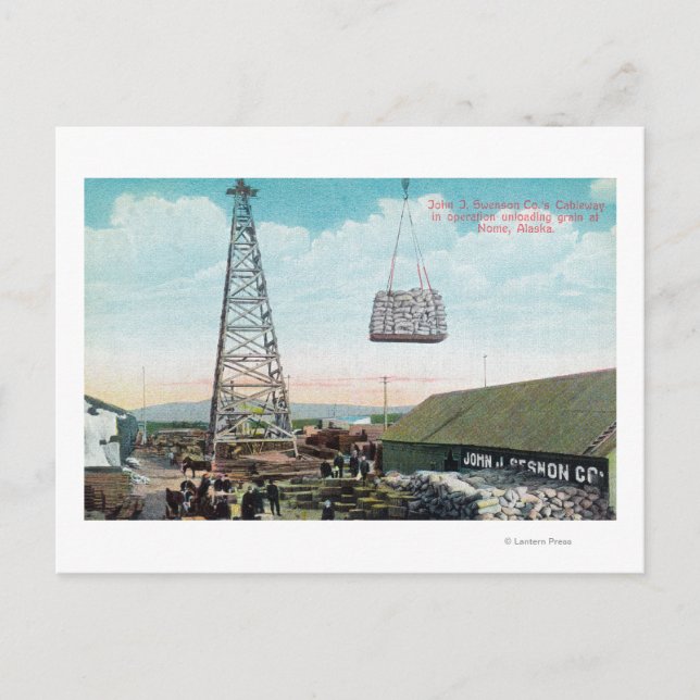 Unloading Grain on Swenson Co. Cableway Postcard (Front)