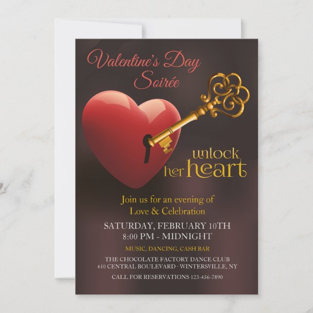 Unlock Her Heart Valentine's Day Party Invitation (Front)