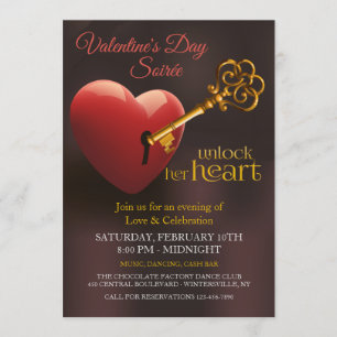 Unlock Her Heart Valentine's Day Party Invitation
