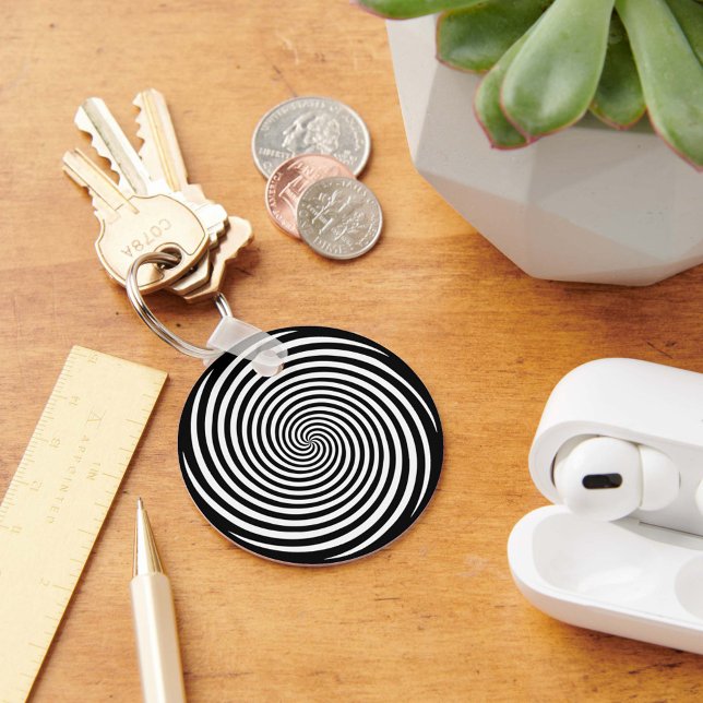Unlock the Magic Hypnosis Spiral Key Ring (Take your keys on a trippy ride with our black and white Hypnosis spiral key chain.)