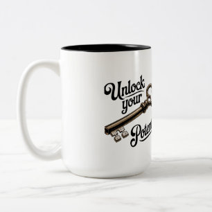 Unlock Your Potential - Vintage Key Motivational Two-Tone Coffee Mug