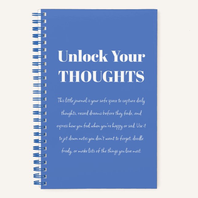 Unlock Your Thoughts Motivational Blue Notebook  (Front)