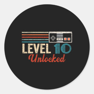 Unlocked Level 10 Birthday Boy Video Game Controll Classic Round Sticker