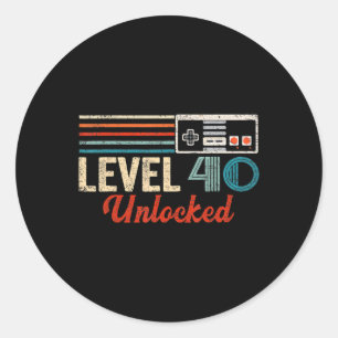 Unlocked Level 40 Birthday Boy Video Game Controll Classic Round Sticker
