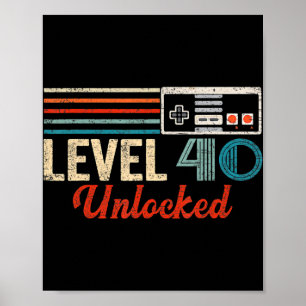 Unlocked Level 40 Birthday Boy Video Game Controll Poster