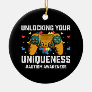 Unlocking Your Uniqueness Autism Gaming Gamer Ceramic Tree Decoration