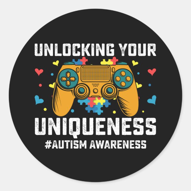 Unlocking Your Uniqueness Autism Gaming Gamer Classic Round Sticker (Front)