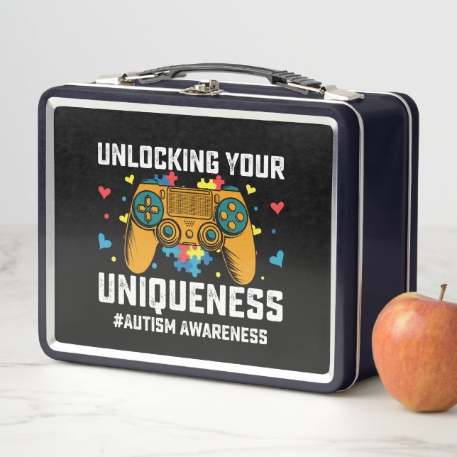 Unlocking Your Uniqueness Autism Gaming Gamer Metal Lunch Box (In Situ)