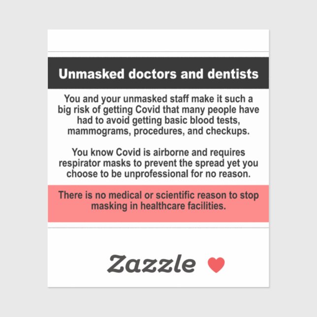 Unmasked doctors and dentists vinyl sticker (Sheet)