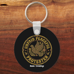 Unpaid Peaceful Protester Retro Floral Peace Dove Key Ring