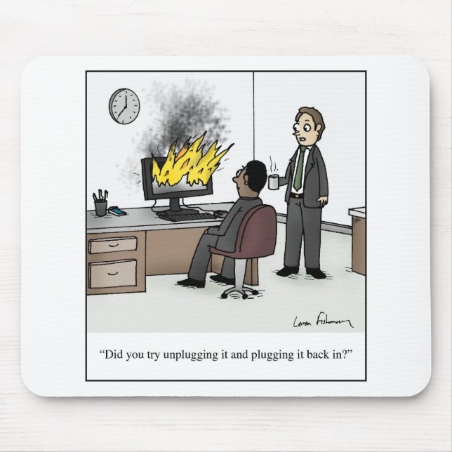 Unplug and Plug it Back in Cartoon Mouse Mat (Front)