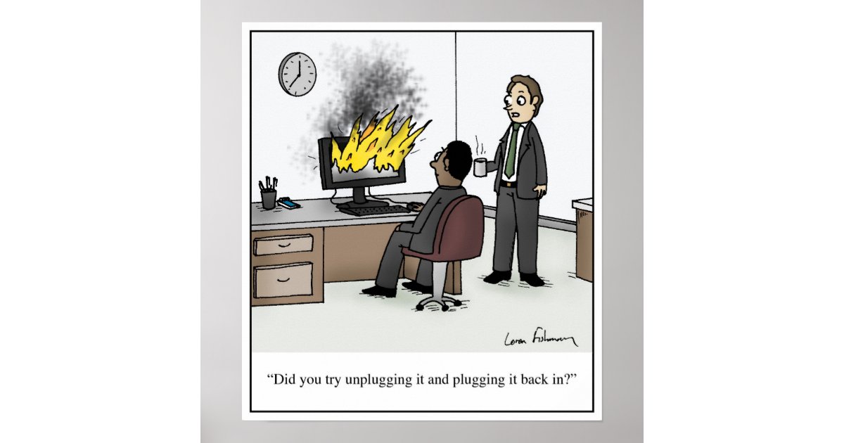 Unplug and Plug it Back in Cartoon Poster Zazzle