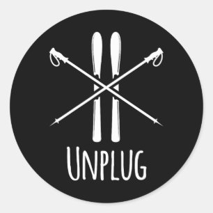 Unplug Ski Skier Skiing Slalom Down Hill Nordic Al Classic Round Sticker