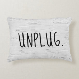 UNPLUG Text On Birch Tree  Decorative Cushion