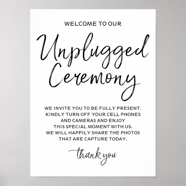Unplugged Ceremony 12x16 Sign (Front)
