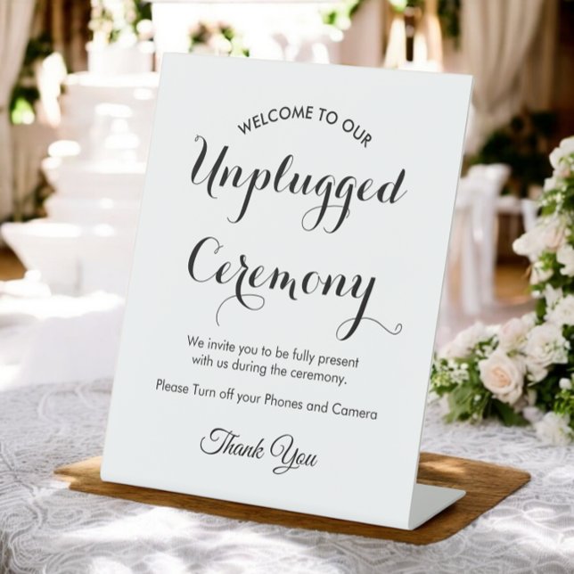 Unplugged Ceremony Black White Wedding Pedestal Sign (Creator Uploaded)