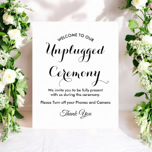 Unplugged Ceremony Black White Wedding Poster