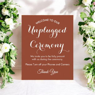 Unplugged Ceremony Brown White Wedding  Poster