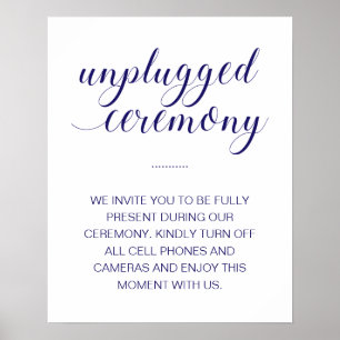 Unplugged Ceremony Elegant Navy Blue Wedding Sign