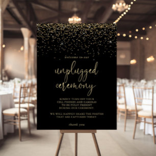 Unplugged Ceremony Gold Confetti Script Sign