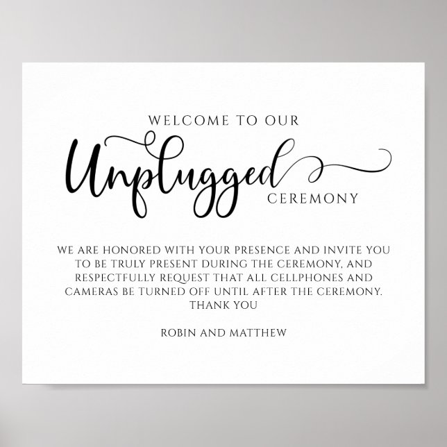 Unplugged Ceremony, Modern Calligraphy, Black Poster (Front)