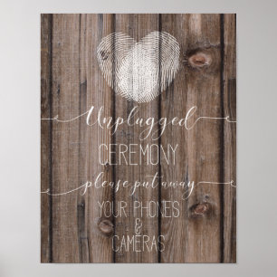 unplugged ceremony rustic wood wedding sign Print