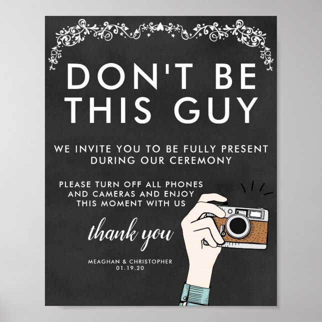 Unplugged Ceremony Sign | Don't Be This Guy (Front)