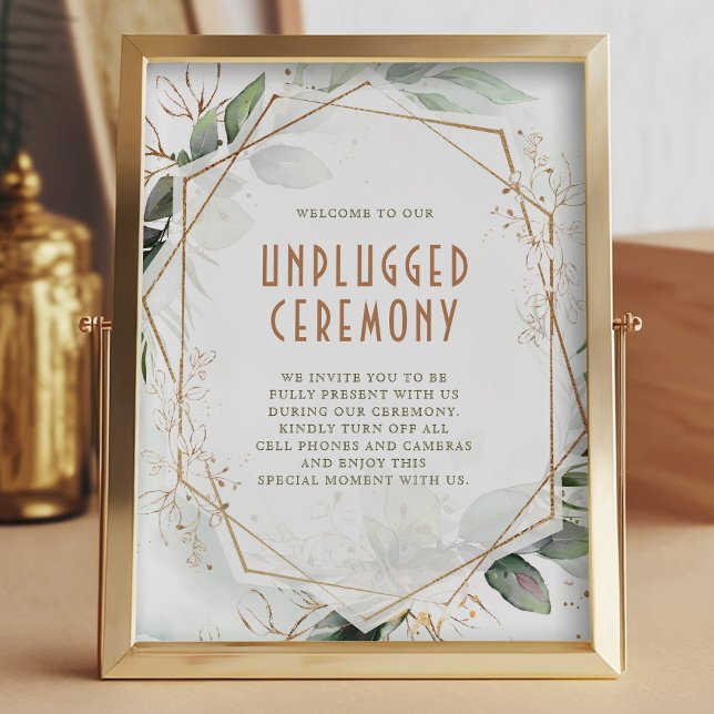 Unplugged Ceremony Sign Green & Gold Geometric (Creator Uploaded)
