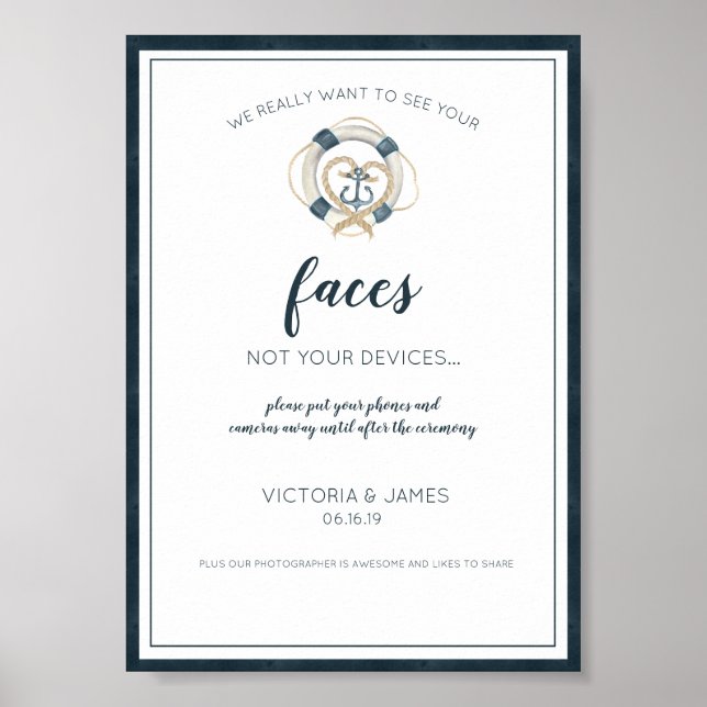 Unplugged Ceremony Sign | Nautical Navy & White (Front)