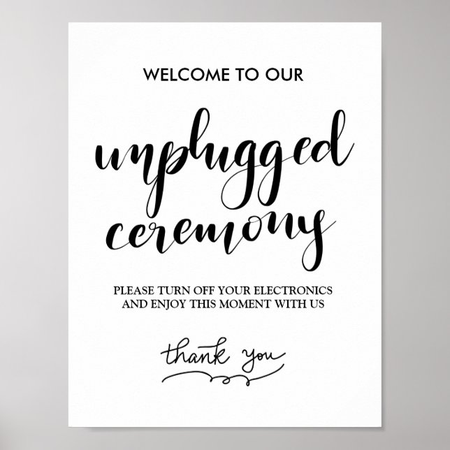 Unplugged Ceremony Simple Handwritten Wedding Sign (Front)