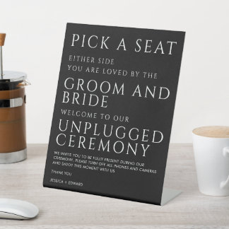 Unplugged Ceremony Simple Modern Script Pedestal Sign