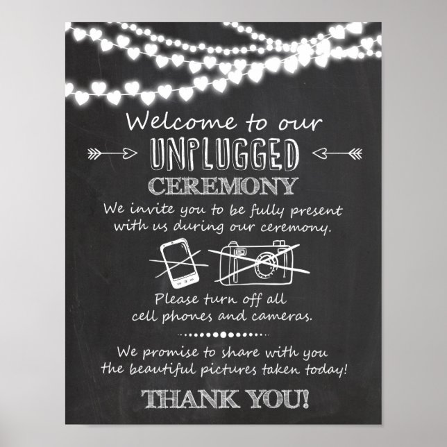 Unplugged ceremony wedding chalkboard sign (Front)