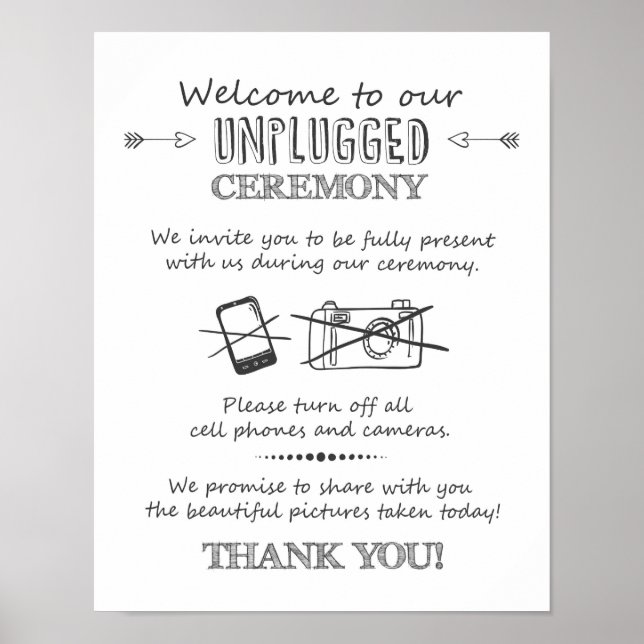 Unplugged ceremony wedding poster Ceremony sign (Front)