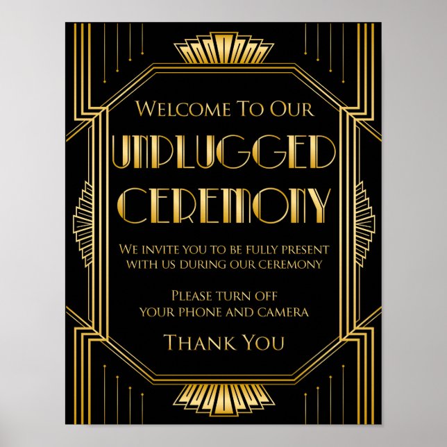 Unplugged Ceremony Wedding Sign | Gatsby Art Deco (Front)