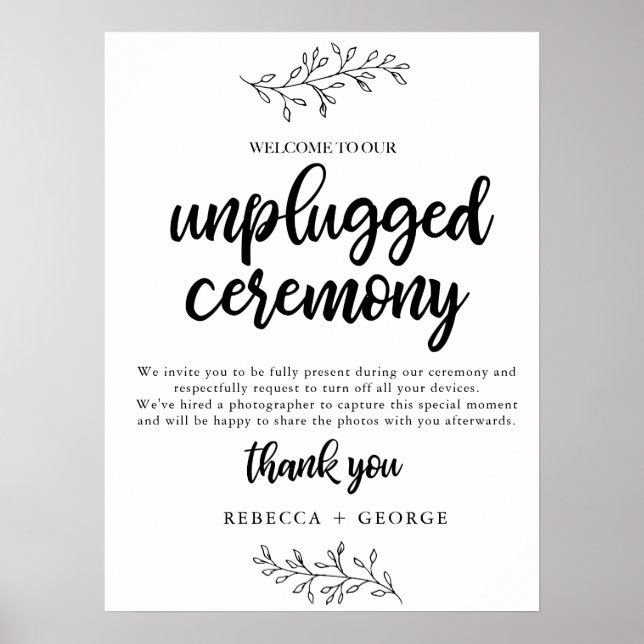 Unplugged Ceremony Wedding sign rustic botanical (Front)