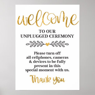 Unplugged Ceremony White Gold Calligraphy Wedding Poster