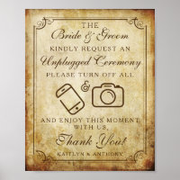Unplugged Vintage Wedding Ceremony Sign