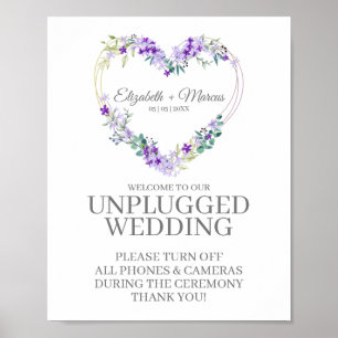 Unplugged Wedding Botanical Heart in Purple Shades Poster